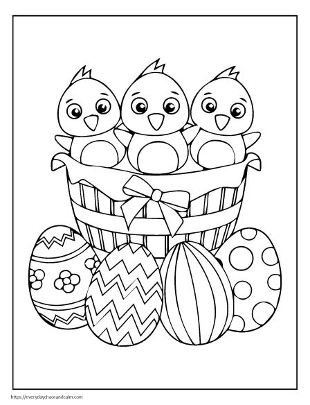 3 Chicks in an Easter Basket Coloring Page